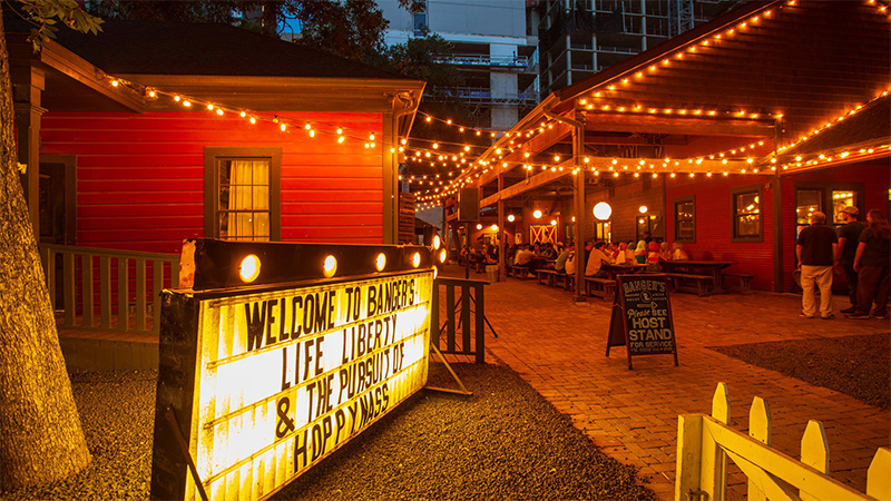 Rainey Street in Austin at night