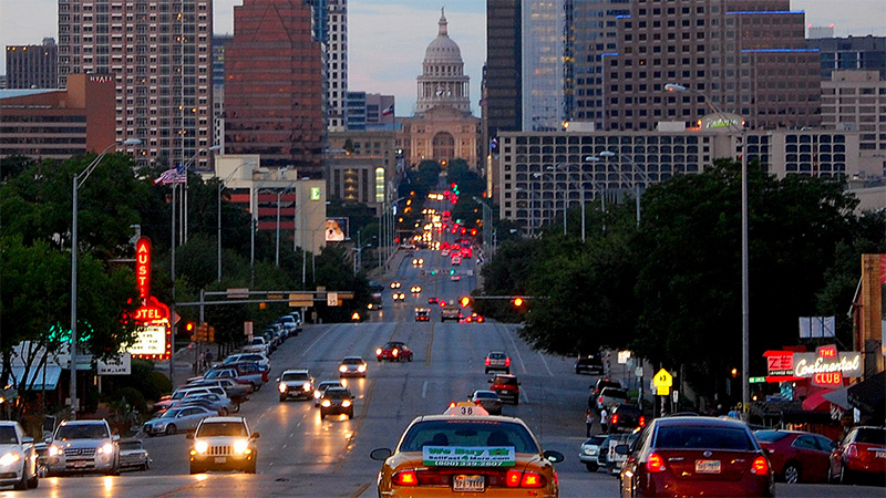 Walkable downtown Austin street scene